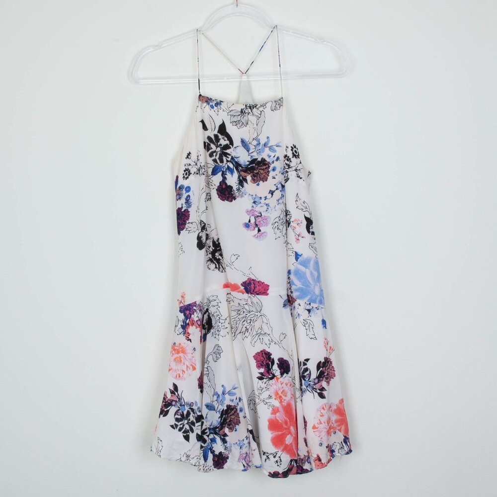 Club Monaco Womens Silk Racerback Drop Waist Dress Size 4 White Watercolor Artsy